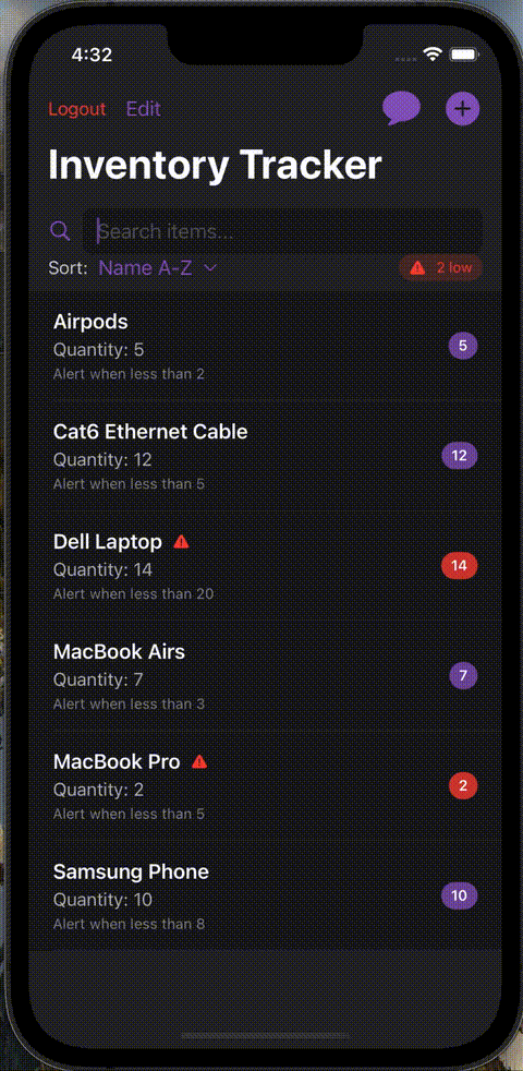 Enhanced iOS Inventory Application Demo